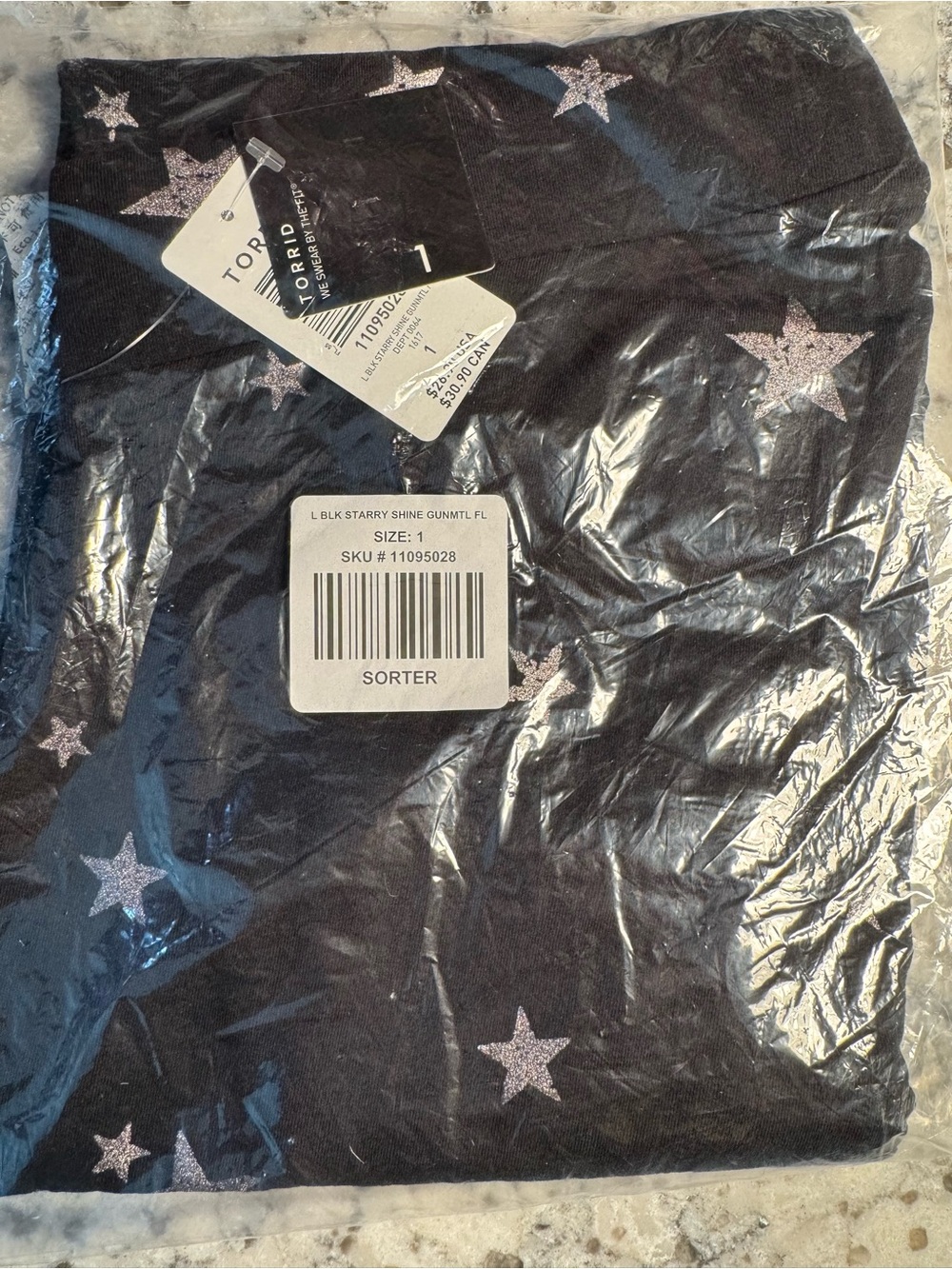 torrid Signature Waist Black Leggings with Silver Glitter Stars